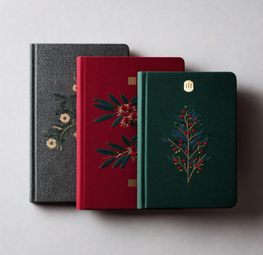 Vintage Botanical Berry Embroidered Notebook Set (3pcs)