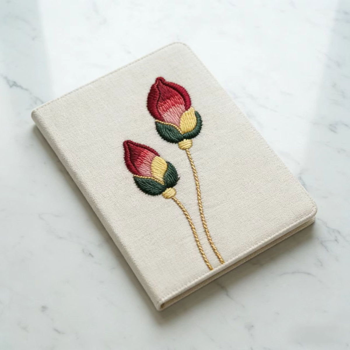 Light Gray Tulip Embroidered Notebook